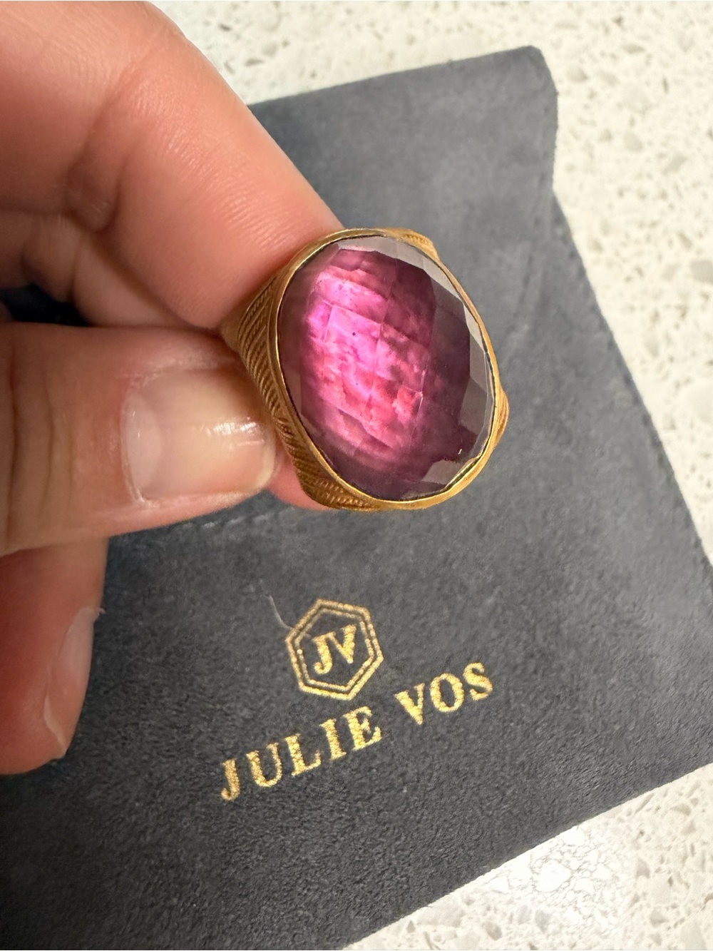 Julie Vos Gold Ring with Deep Purple Faceted Stone